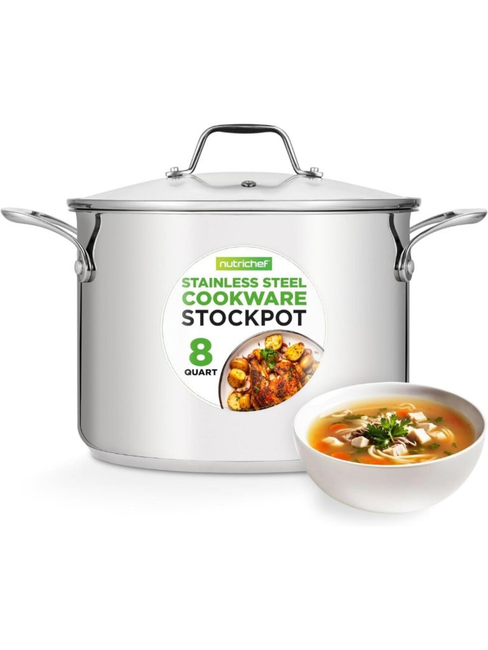 8-Quart Stainless Steel Stock Pot - Heavy Duty Induction Stew & Simmering Pot